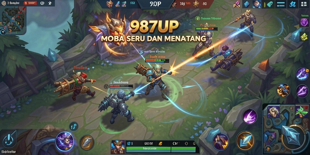 Tampilan gameplay seru dalam pertarungan MOBA di 987UP.