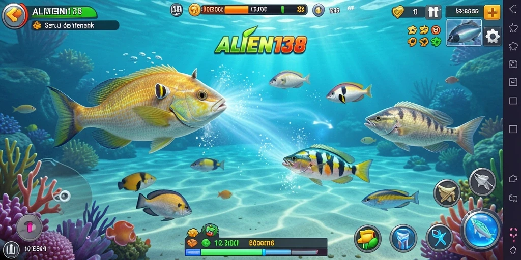 Tampilan gameplay seru dari ALIEN138 saat menangkap ikan.