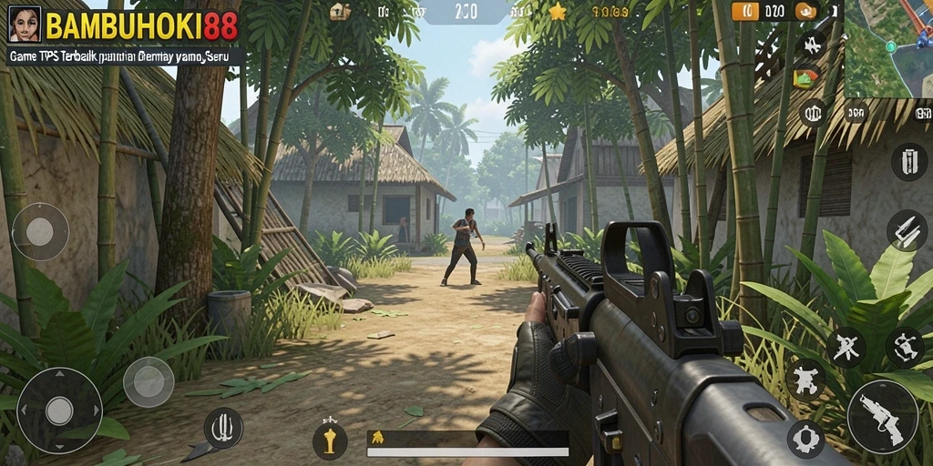 Screenshot BAMBUHOKI88 menunjukkan karakter dalam aksi seru di medan tempur TPS.