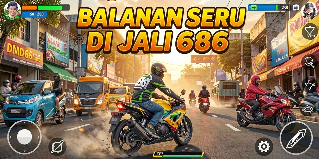 Screenshot utama DMD686 menampilkan aksi balapan yang mendebarkan.