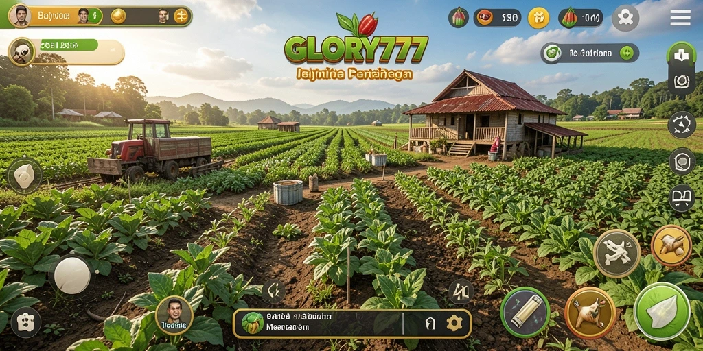 Screenshot gameplay GLORY777 yang menampilkan aktivitas bertani yang seru.