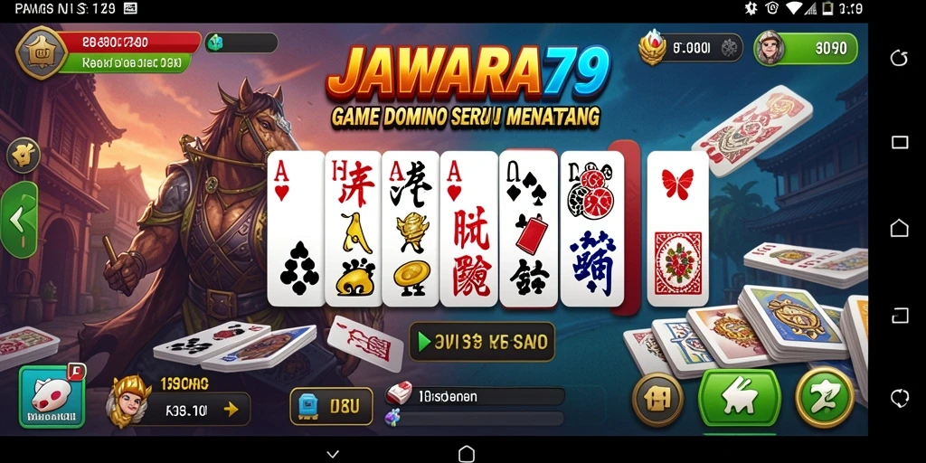 Screenshot utama JAWARA79 menampilkan gameplay Domino yang seru.