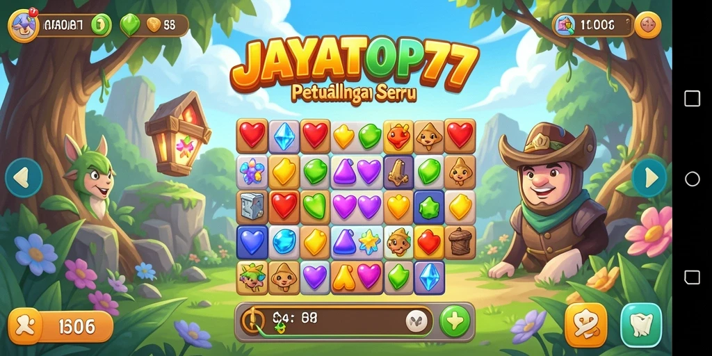 Tangkapan layar gameplay JAYATOP77 dengan elemen Match-3 yang menantang.