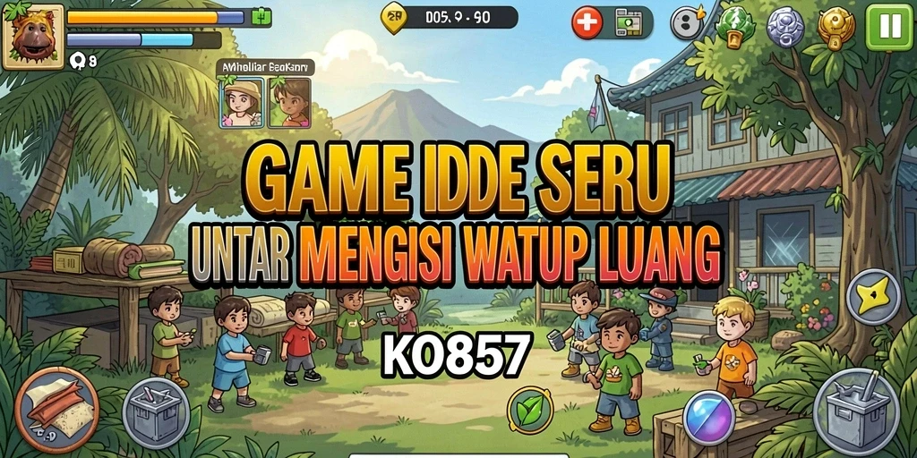 Screenshot gameplay KO857 menampilkan kemajuan kerajaan dalam mode Idle.