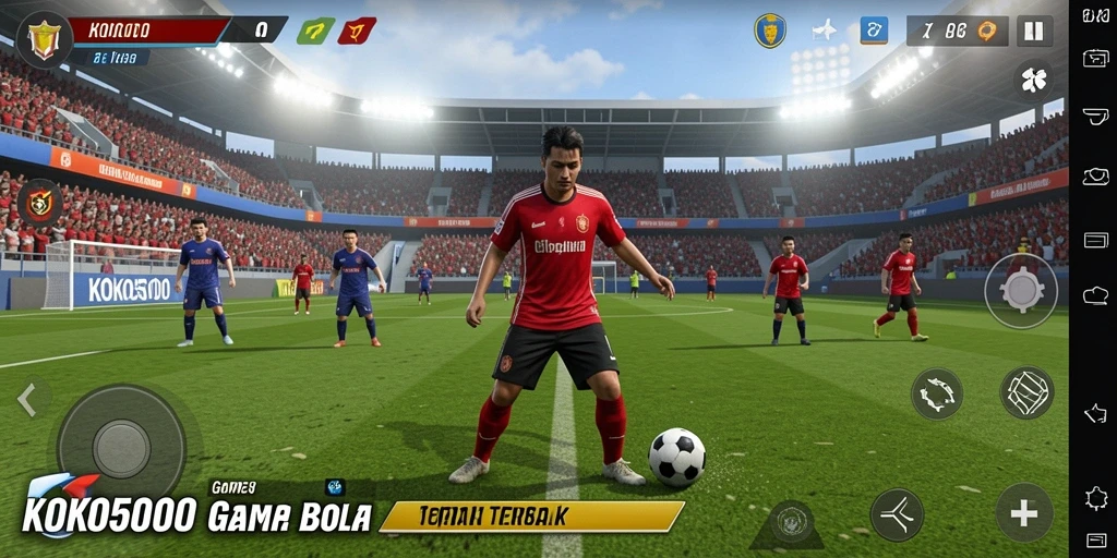 Tangkapan layar KOKO5000 menampilkan aksi mendebarkan dalam permainan sepak bola.