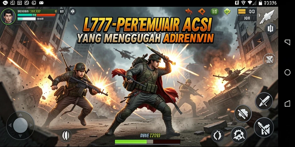 Screenshot gameplay L777 yang menunjukkan aksi epic dalam pertempuran.
