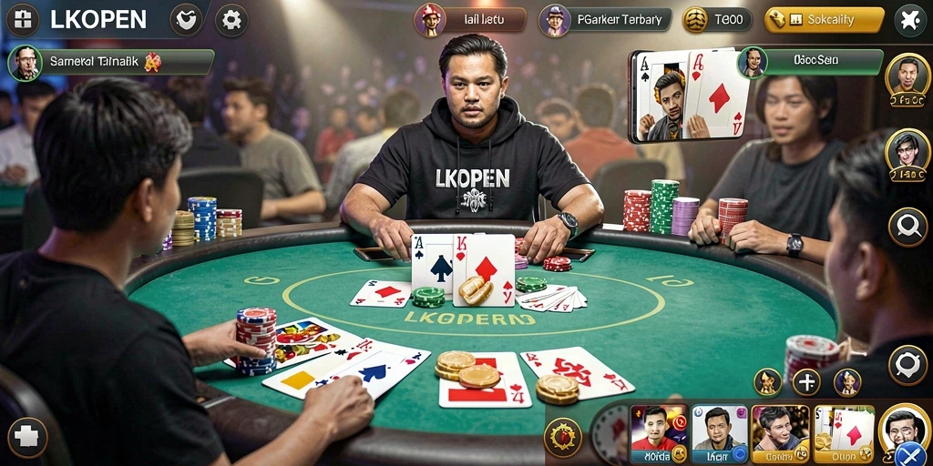 Gameplay LKOPEN yang menegangkan dalam suasana poker yang nyata.