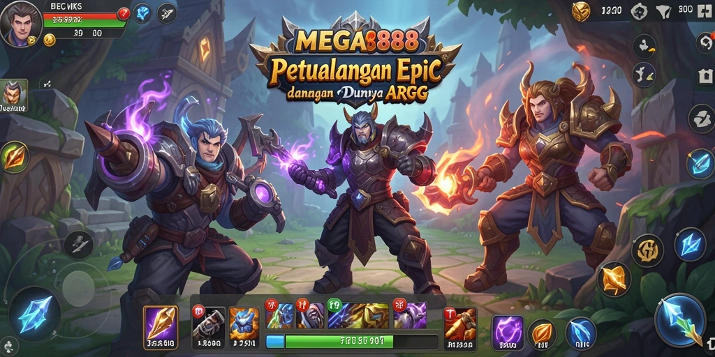 Screenshot gameplay MEGA888 menampilkan karakter dalam pertempuran epik.