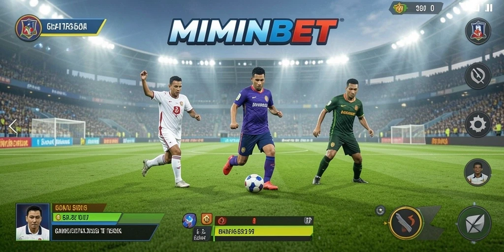 Tangkapan layar gameplay MIMINBET yang menampilkan strategi tim sepak bola.
