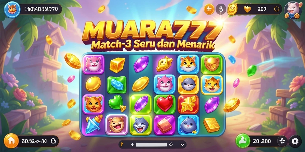 Tangkapan layar menunjukkan gameplay Match-3 yang penuh warna dan menantang.