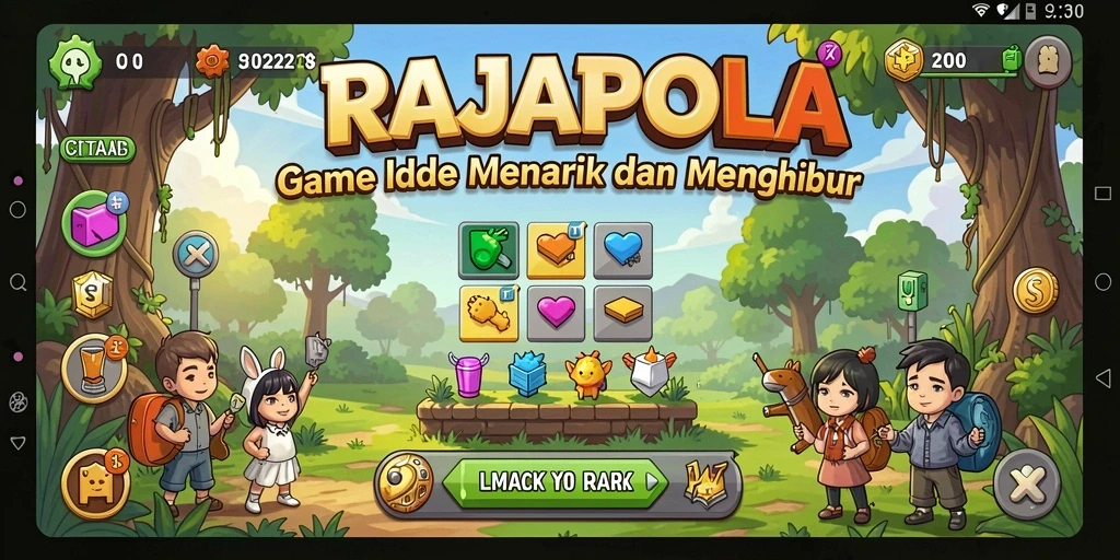 Tampilan gameplay menarik dari RAJAPOLA dengan karakter dan upgrade unik.