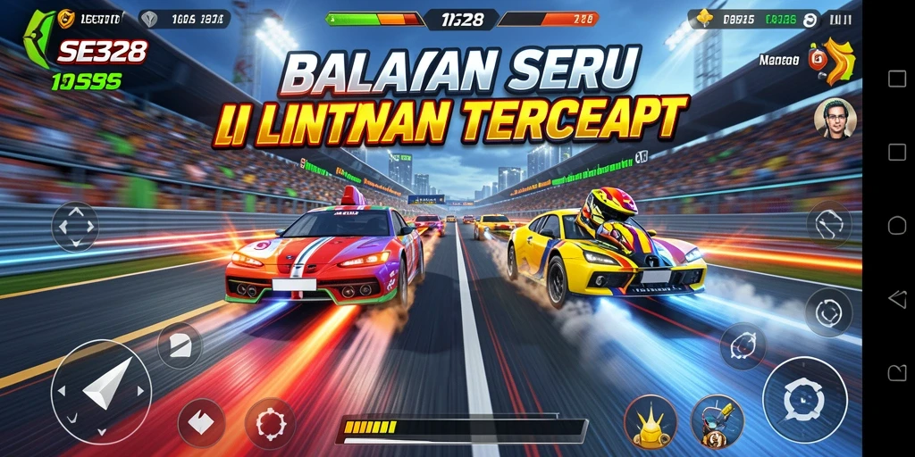 Tampilan gameplay SE328 yang mendebarkan dengan aksi balapan yang intens.