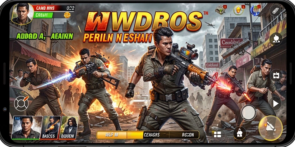 Screenshot utama WDBOS menampilkan aksi intens dalam pertempuran FPS.